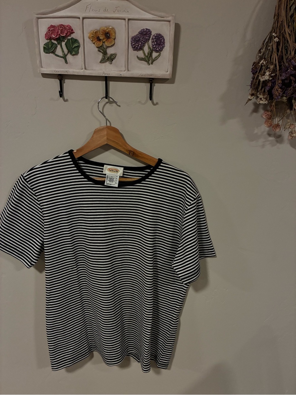 Talbots Black & White Striped Crewneck Tee